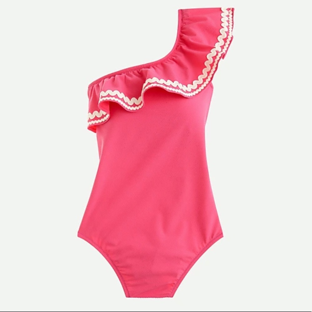 J. Crew One-shoulder ruffle one-piece swimsuit with rickrack